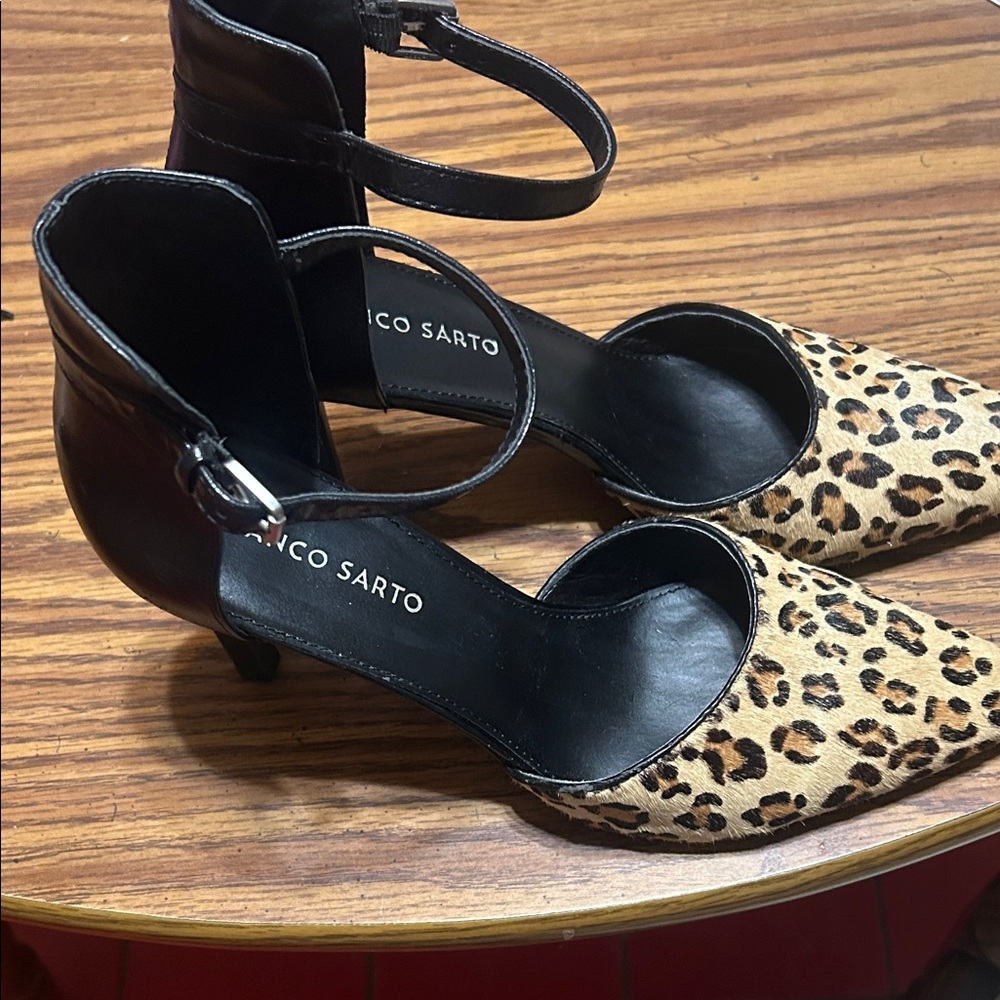 Franco Sarto Black and Leopard Heels